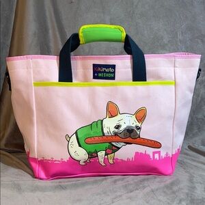 Kikimoto by Aaron Meshon Pink Tote Bag with French Bulldog